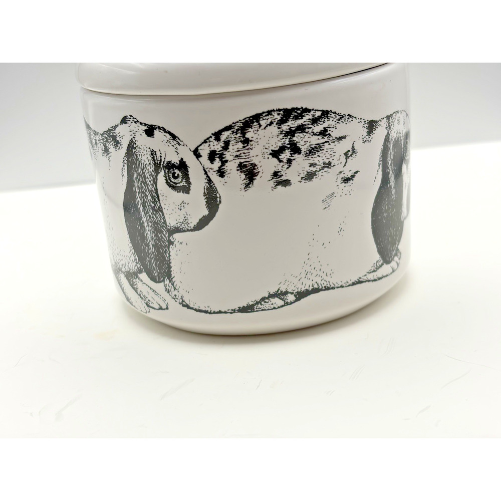 Vintage Black & white Bunny Rabbit dish with lid by Porcelain by Rosalind EUC!